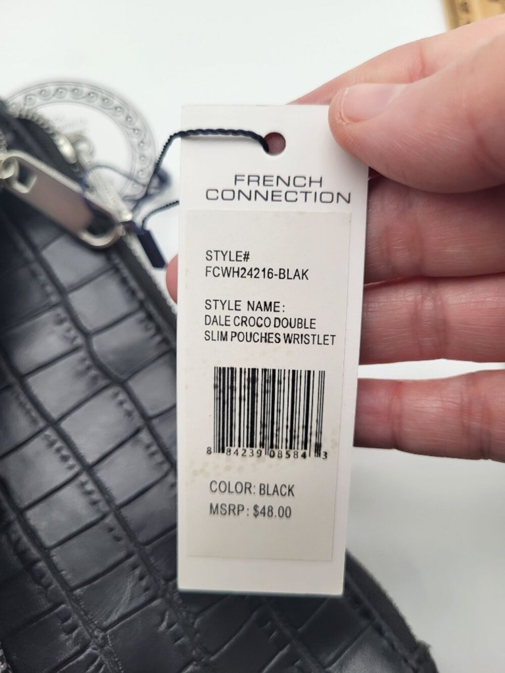 French Connection Dale Double Slim Pouches Croc Print Black Travel Accessory - Picture 8 of 9